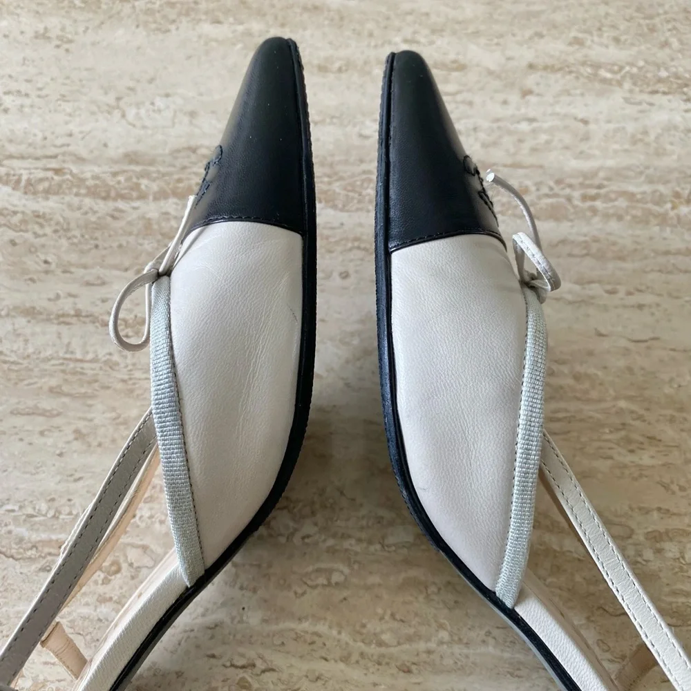 Vintage Chanel CC Bow Cap Toe Slingback Heels - Picture 7 of 9
